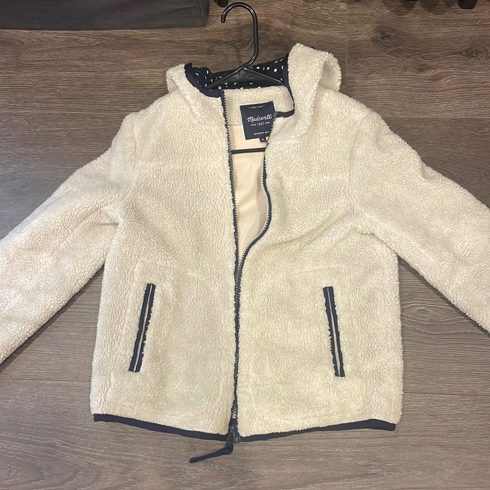Madewell Sherpa Hooded Fleece with Polka Dot Hood